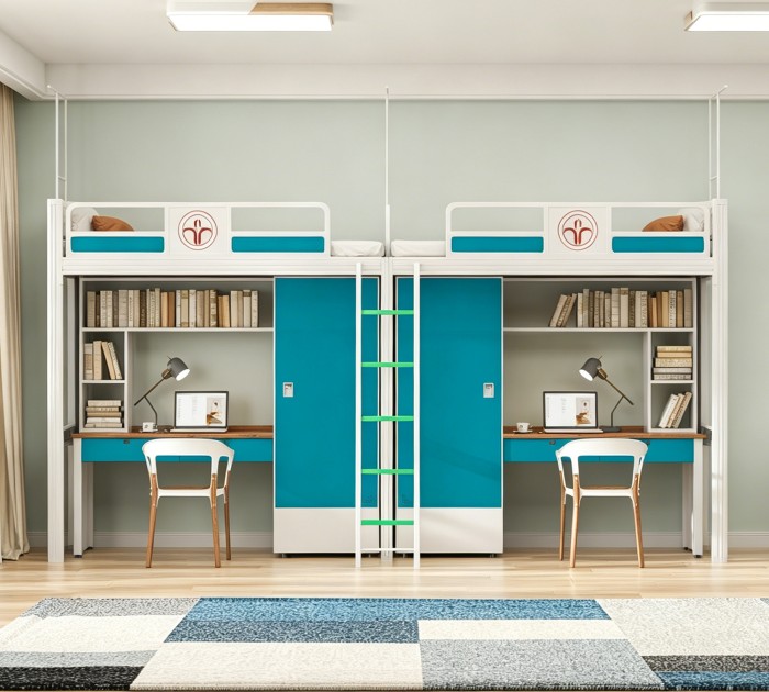 沃德WD-196款两连体两人位外挂梯公寓床产品图1